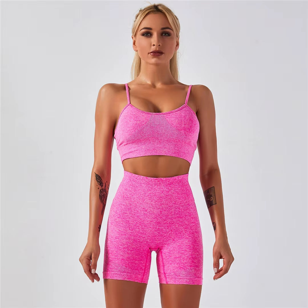 Sportswear Top 2Pcs Yoga Set Women Yoga Suit Short Sleeve High Waist Leggings Gym Quick Dry Yoga Wear Energy Fitness Suit A012