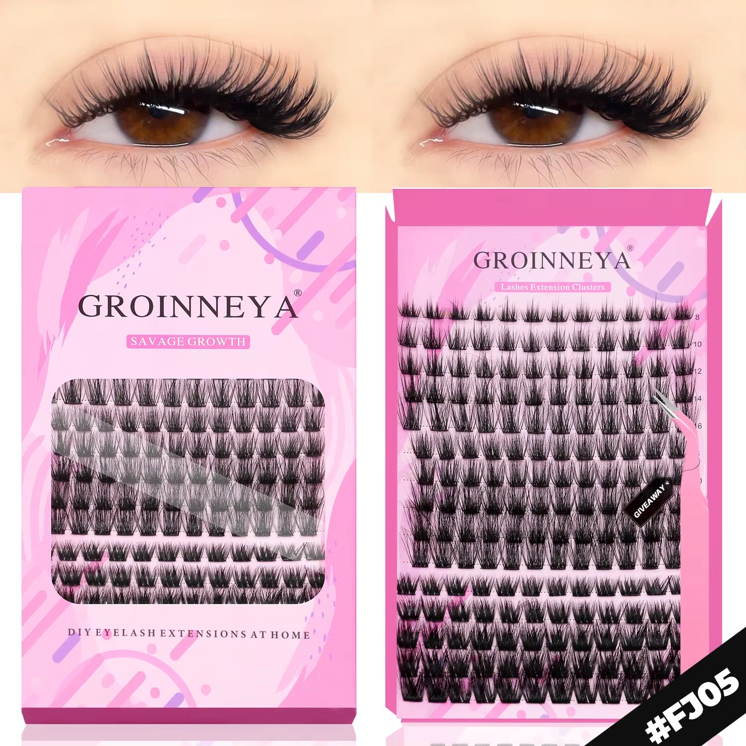 GROINNEYA DIY Lashes Extension Kit Individual Lashes Clusters Faux Mink Eyelash Extension Mix Set with Lash Natural Look Makeup