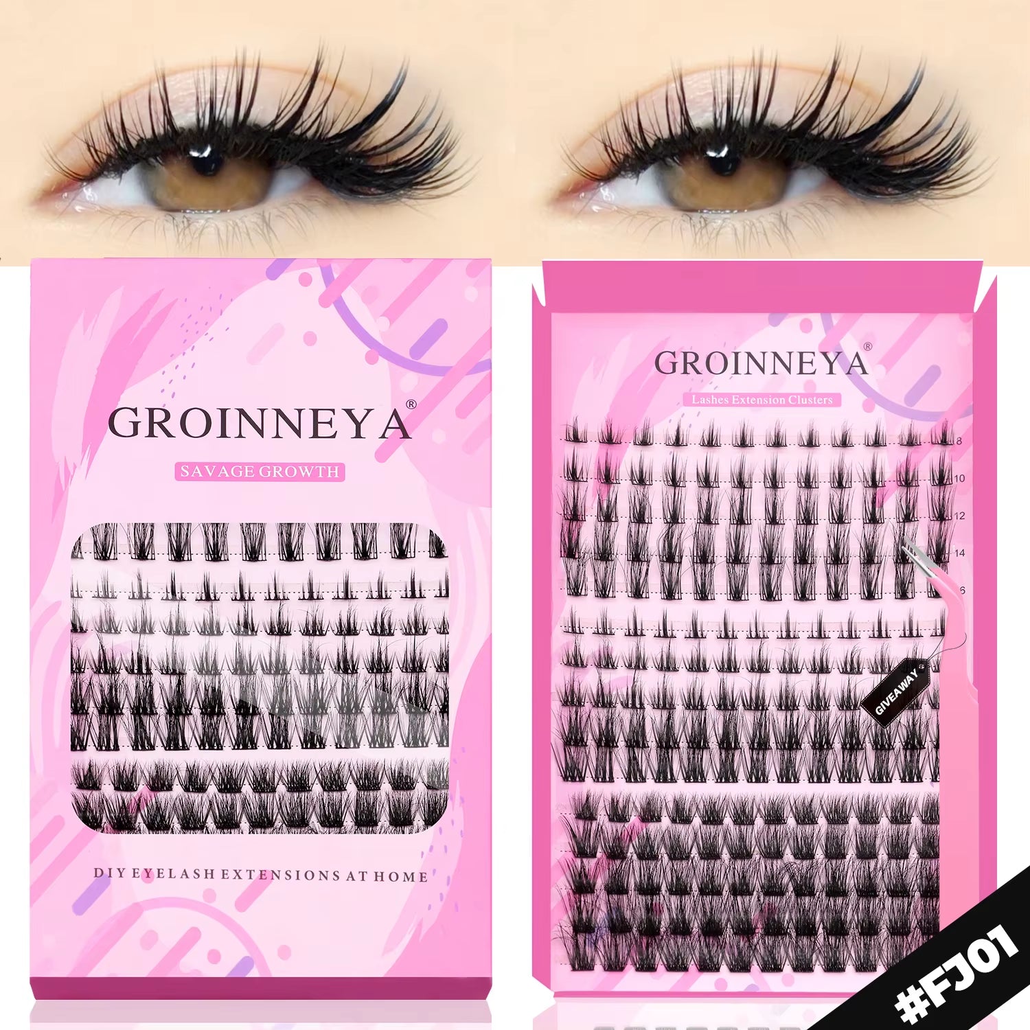 GROINNEYA DIY Lashes Extension Kit Individual Lashes Clusters Faux Mink Eyelash Extension Mix Set with Lash Natural Look Makeup