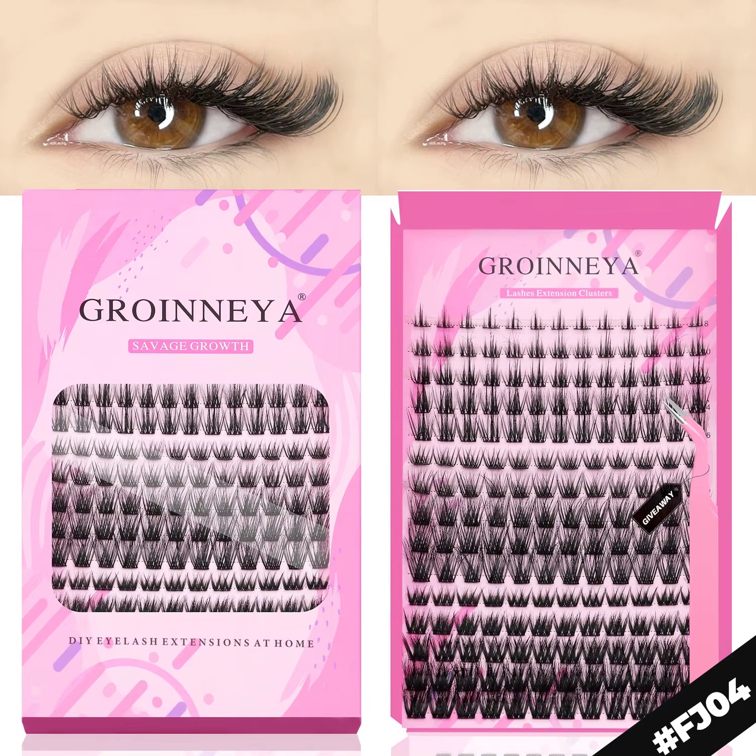 GROINNEYA DIY Lashes Extension Kit Individual Lashes Clusters Faux Mink Eyelash Extension Mix Set with Lash Natural Look Makeup