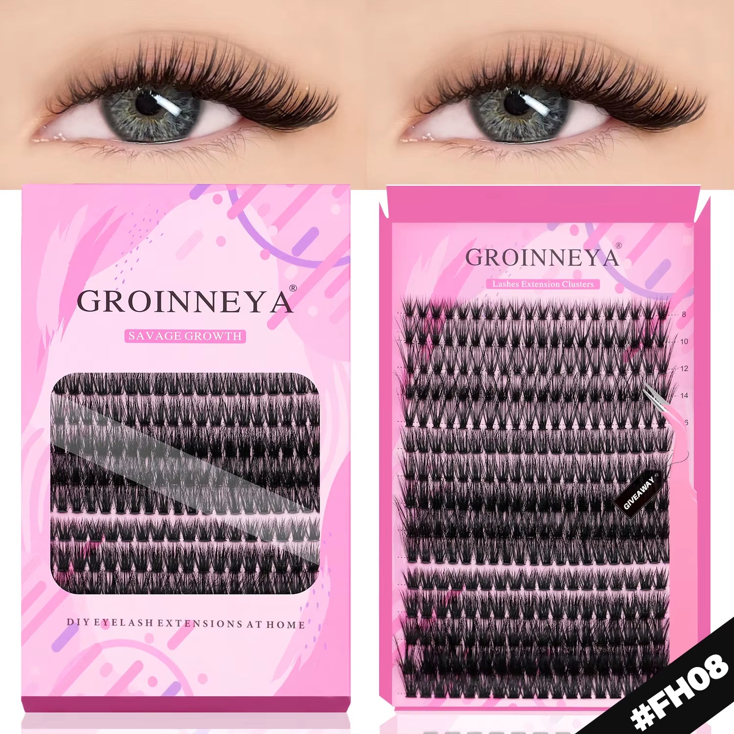GROINNEYA DIY Lashes Extension Kit Individual Lashes Clusters Faux Mink Eyelash Extension Mix Set with Lash Natural Look Makeup