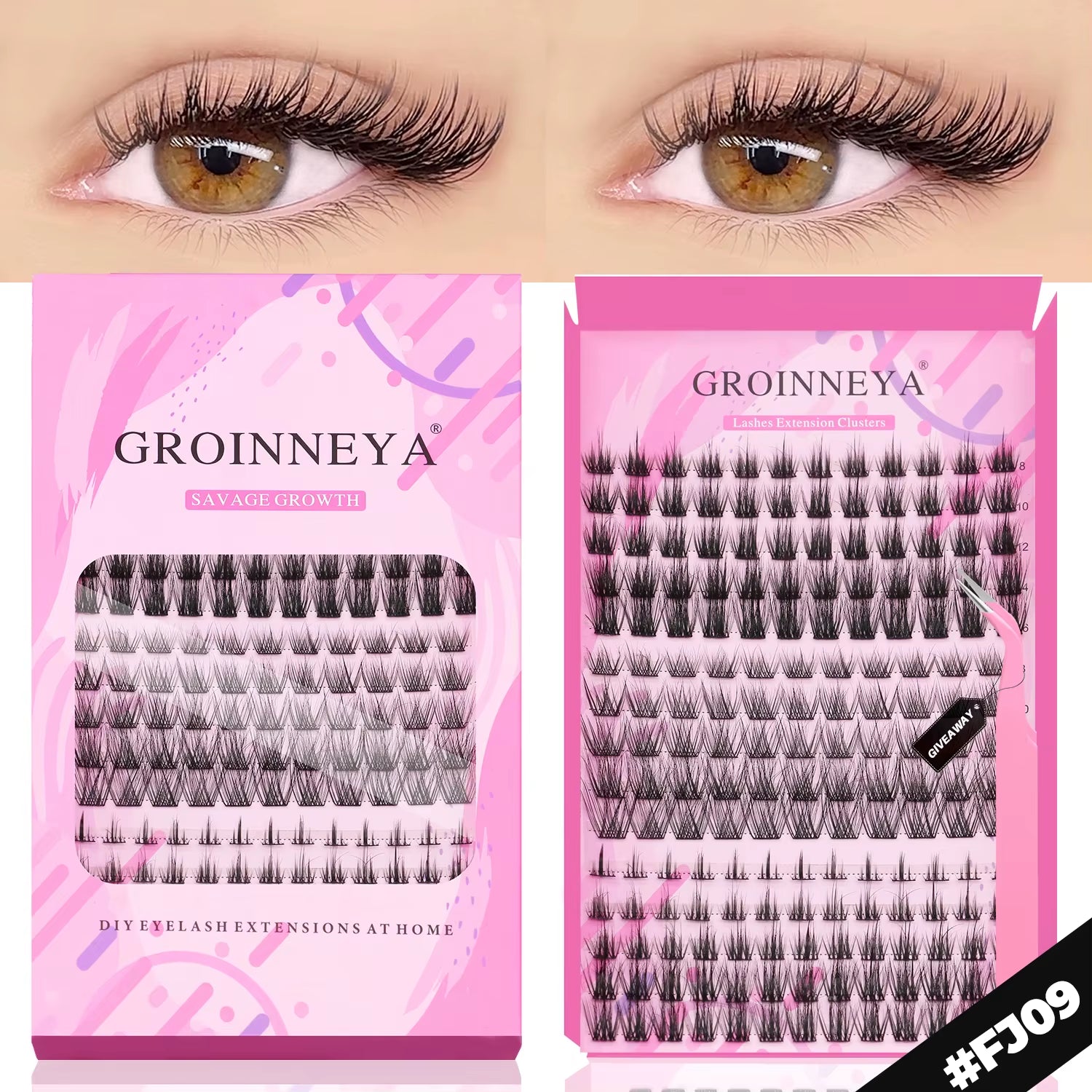 GROINNEYA DIY Lashes Extension Kit Individual Lashes Clusters Faux Mink Eyelash Extension Mix Set with Lash Natural Look Makeup