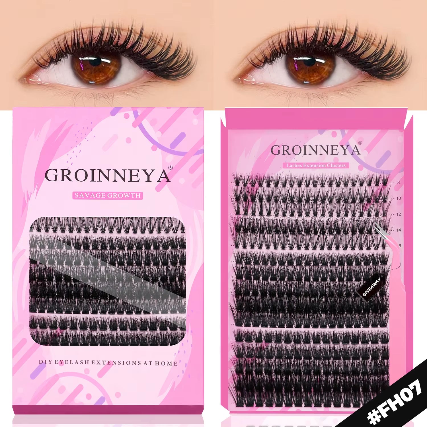 GROINNEYA DIY Lashes Extension Kit Individual Lashes Clusters Faux Mink Eyelash Extension Mix Set with Lash Natural Look Makeup
