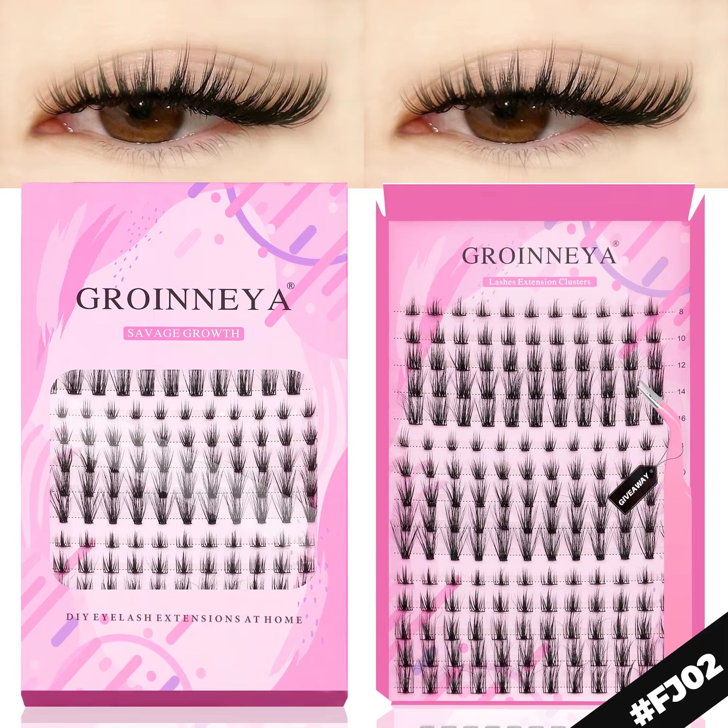 GROINNEYA DIY Lashes Extension Kit Individual Lashes Clusters Faux Mink Eyelash Extension Mix Set with Lash Natural Look Makeup