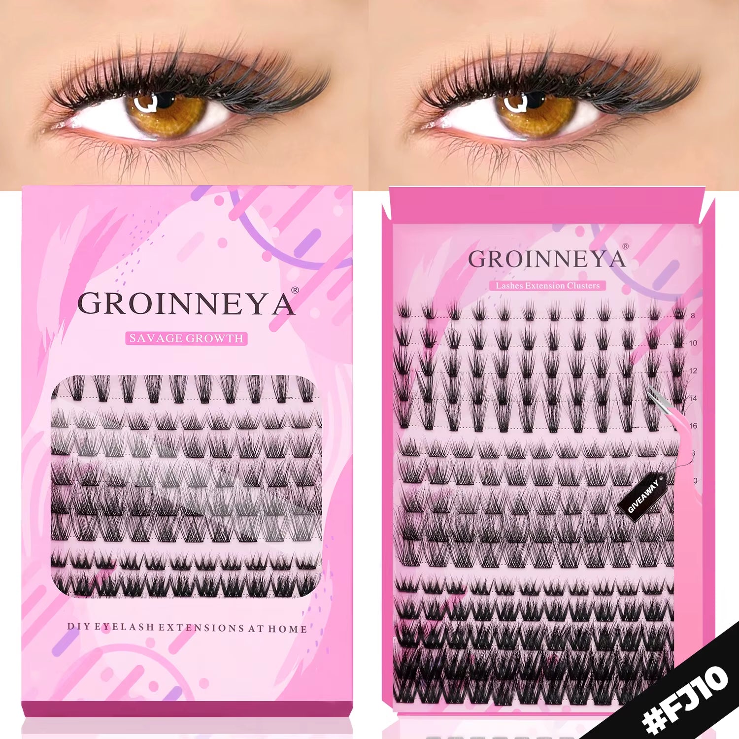 GROINNEYA DIY Lashes Extension Kit Individual Lashes Clusters Faux Mink Eyelash Extension Mix Set with Lash Natural Look Makeup
