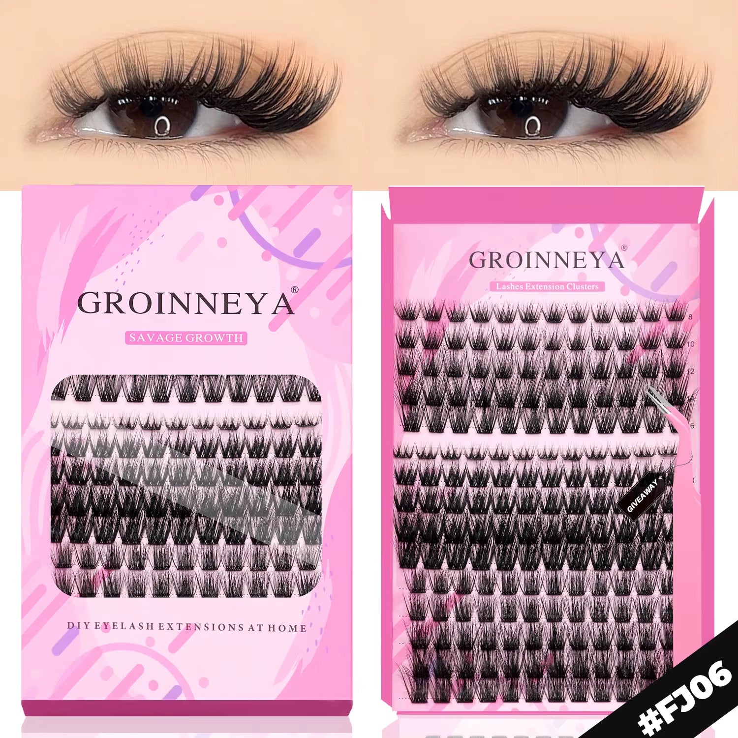 GROINNEYA DIY Lashes Extension Kit Individual Lashes Clusters Faux Mink Eyelash Extension Mix Set with Lash Natural Look Makeup