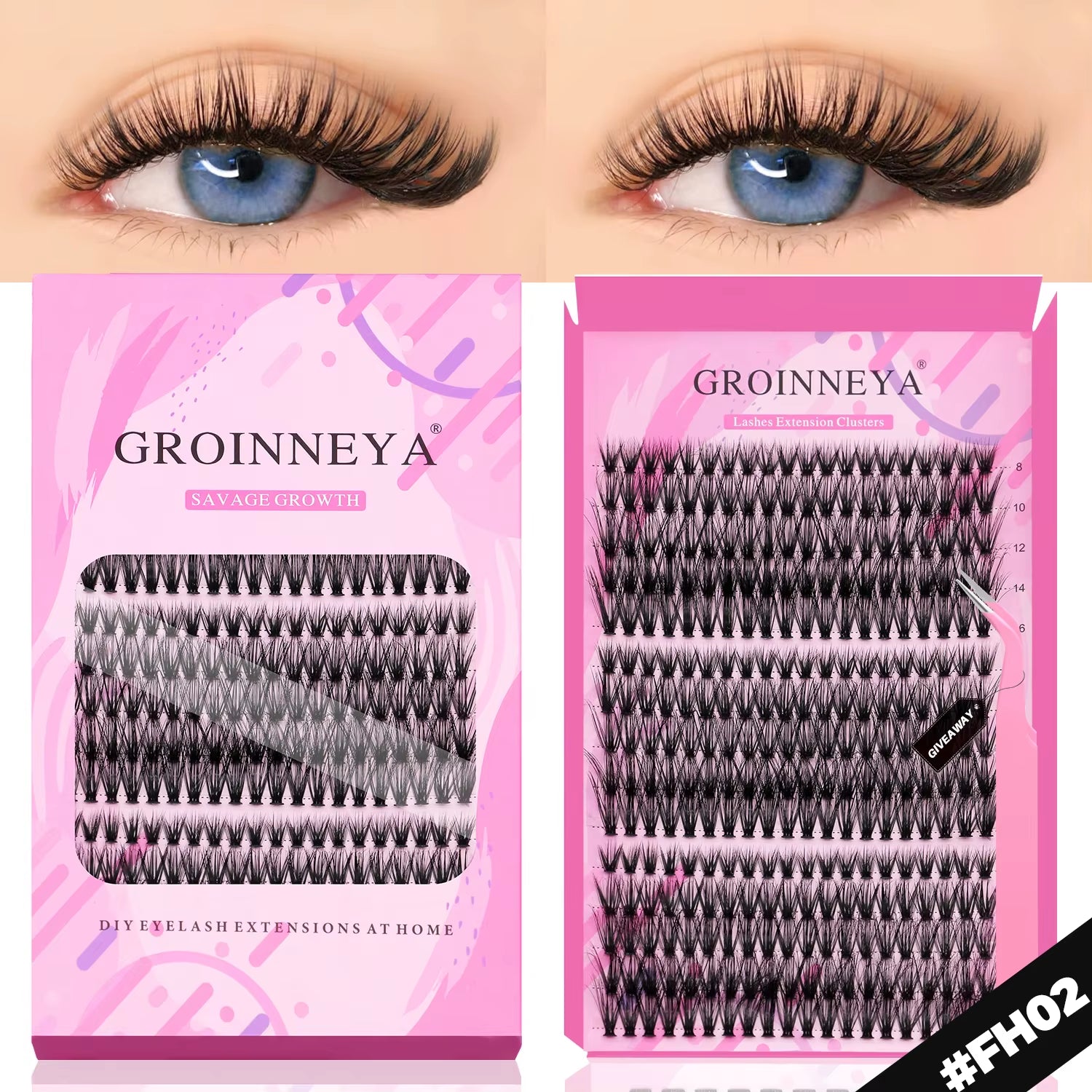 GROINNEYA DIY Lashes Extension Kit Individual Lashes Clusters Faux Mink Eyelash Extension Mix Set with Lash Natural Look Makeup