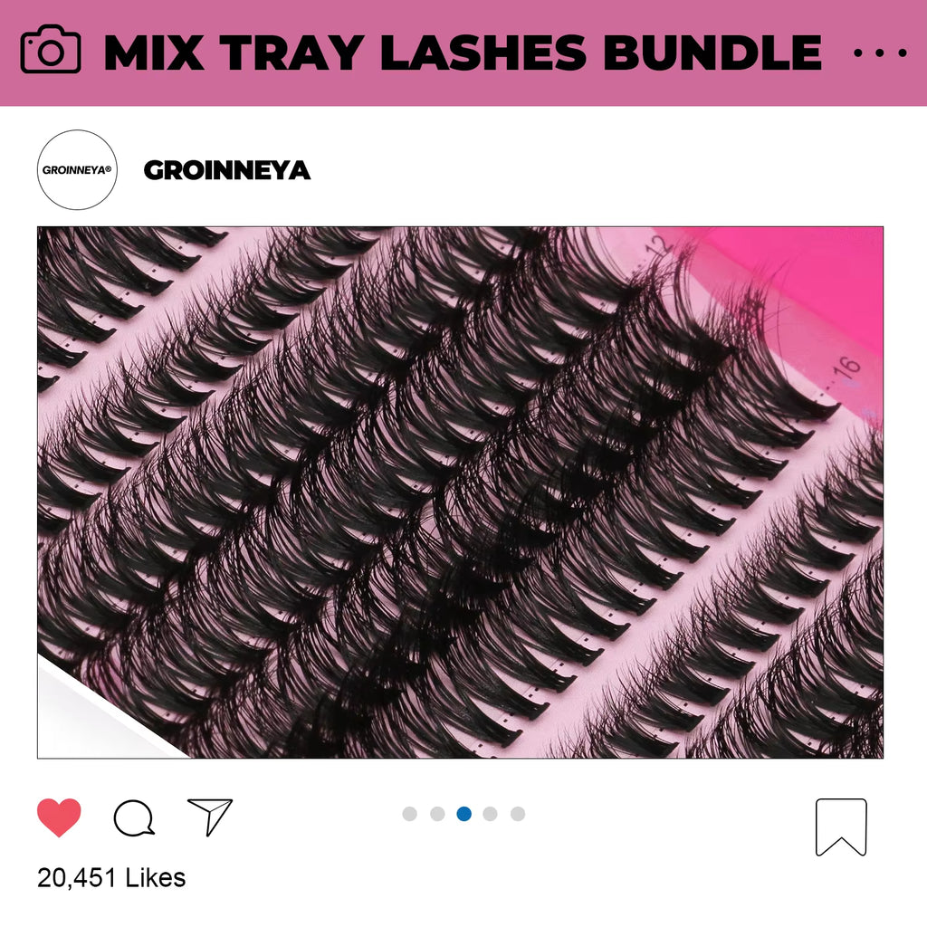 GROINNEYA DIY Lashes Extension Kit Individual Lashes Clusters Faux Mink Eyelash Extension Mix Set with Lash Natural Look Makeup