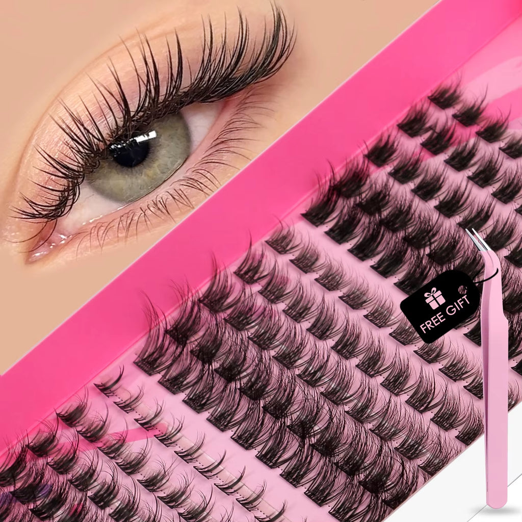 GROINNEYA DIY Lashes Extension Kit Individual Lashes Clusters Faux Mink Eyelash Extension Mix Set with Lash Natural Look Makeup