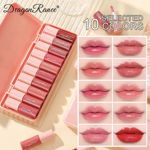 Set of 10 Shimmering Lip Glosses, Easy-To-Apply Lip Glaze, Non-Stick, Non-Fading, Moisturizing, Shiny Lip Gloss, Glass Lip Gloss with Fine Shimmer and Pearlescent Effect