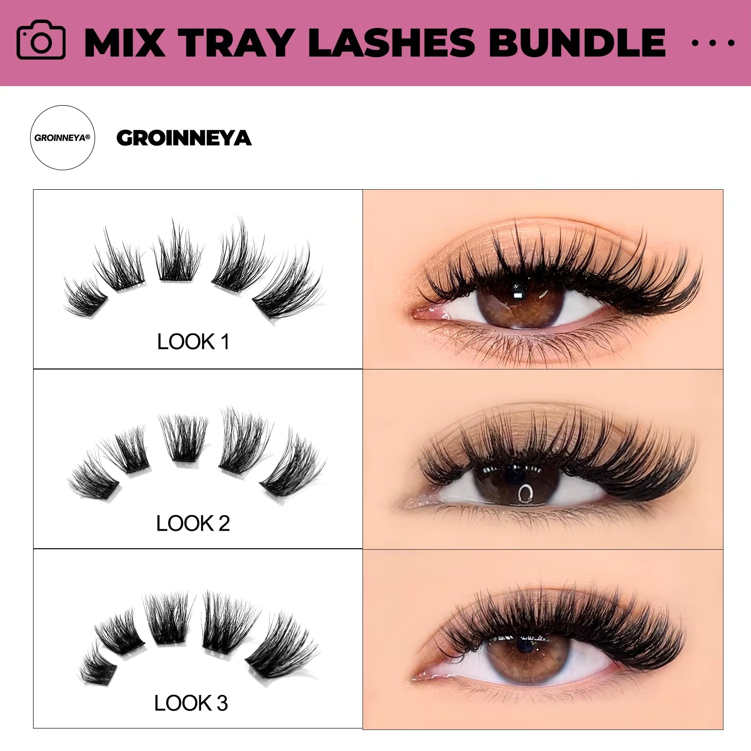 GROINNEYA DIY Lashes Extension Kit Individual Lashes Clusters Faux Mink Eyelash Extension Mix Set with Lash Natural Look Makeup