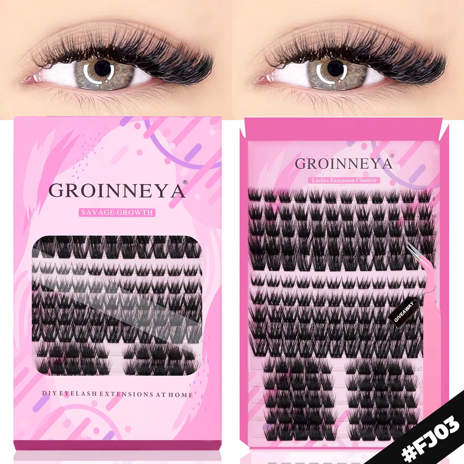GROINNEYA DIY Lashes Extension Kit Individual Lashes Clusters Faux Mink Eyelash Extension Mix Set with Lash Natural Look Makeup