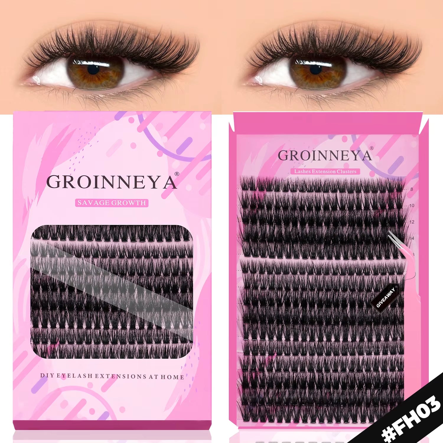 GROINNEYA DIY Lashes Extension Kit Individual Lashes Clusters Faux Mink Eyelash Extension Mix Set with Lash Natural Look Makeup