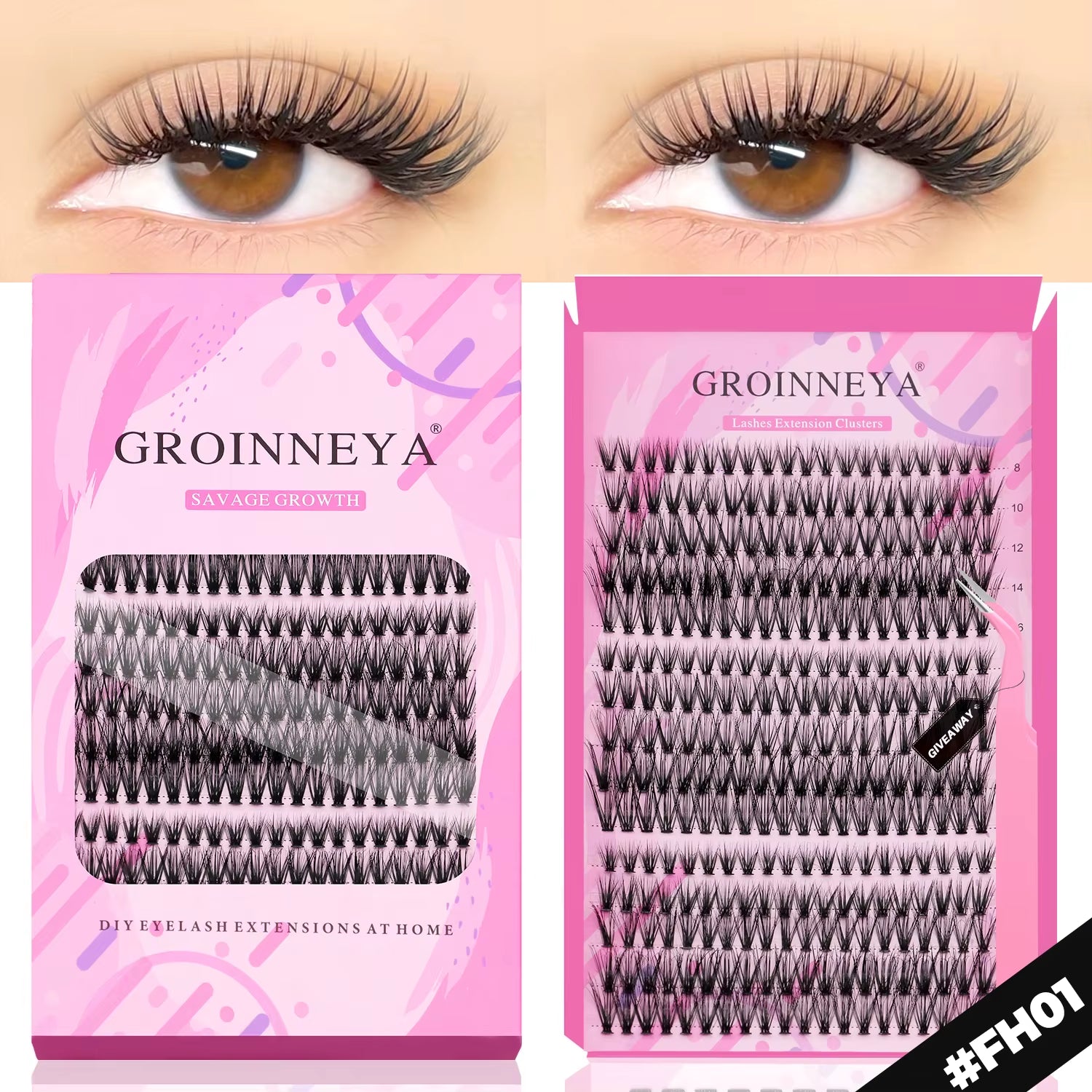 GROINNEYA DIY Lashes Extension Kit Individual Lashes Clusters Faux Mink Eyelash Extension Mix Set with Lash Natural Look Makeup