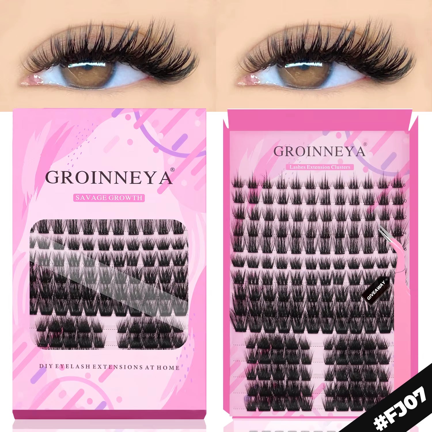 GROINNEYA DIY Lashes Extension Kit Individual Lashes Clusters Faux Mink Eyelash Extension Mix Set with Lash Natural Look Makeup