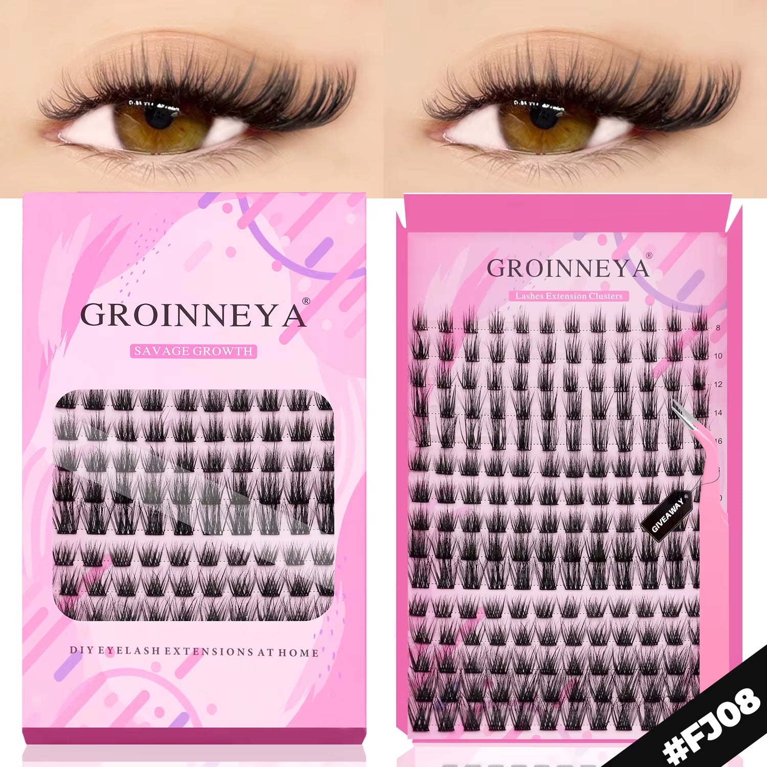 GROINNEYA DIY Lashes Extension Kit Individual Lashes Clusters Faux Mink Eyelash Extension Mix Set with Lash Natural Look Makeup